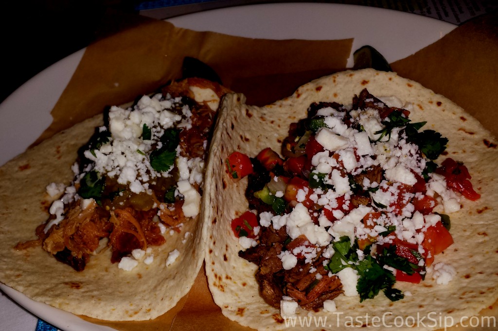 Beach Tacos: Braised Pork Carnitas and Carne Asada Steak 