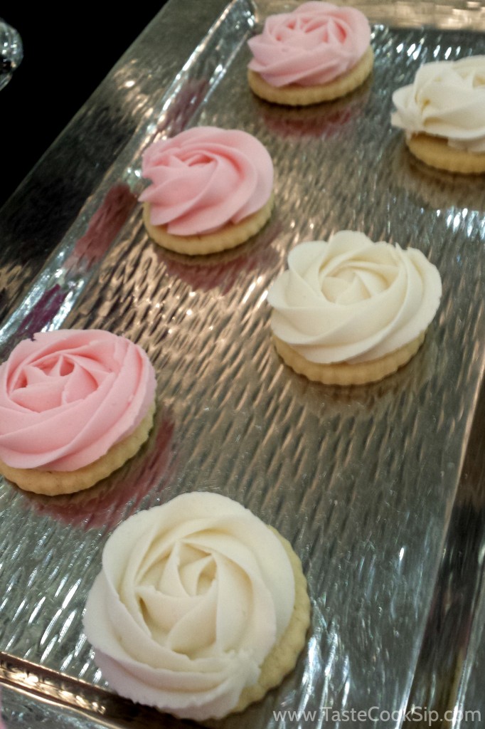 Shortbread cookies topped with buttercream roses. Perfect for Valentine's Day, a shower or special tea.
