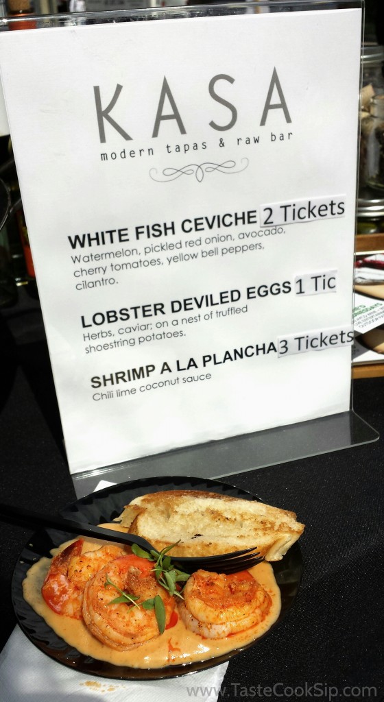 The creative Kasa menu and the Shrimp A La Plancha (3 tickets, $6), which is currently available on the Kasa dinner menu. 