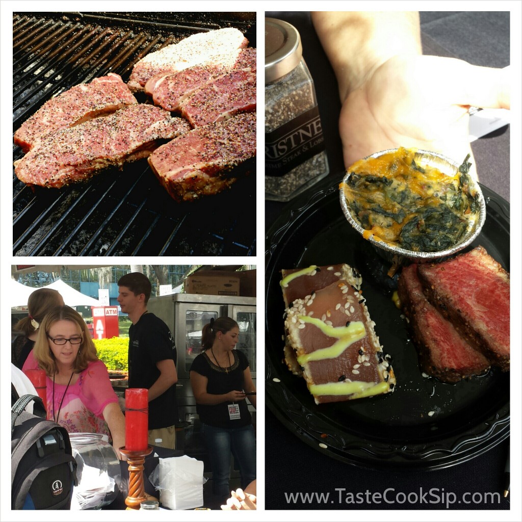 Ms. Alice Christner welcomed guests and described the 3 ticket $6 combo- Aged steak, seared Ahi tuna and Osaga Spinach. This was a festival goers favorite!