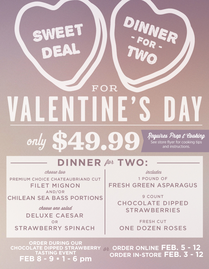 Fresh Market Valentine's Day Gourmet Evening at home. All the ingredients for a special night in- including roses!