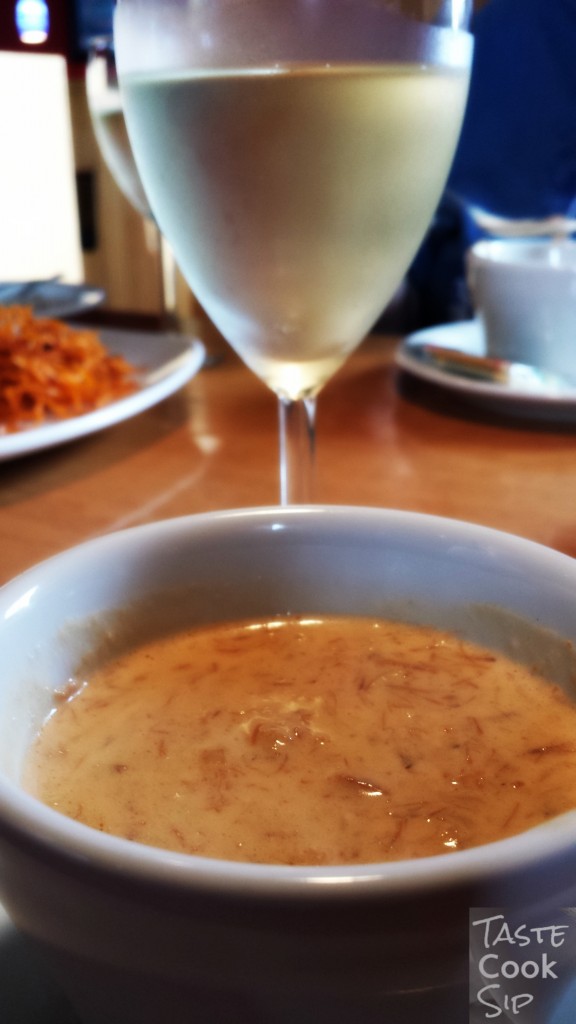 She Crab Soup, daily special. Paired with Fishtale Sauvignon Blanc.
