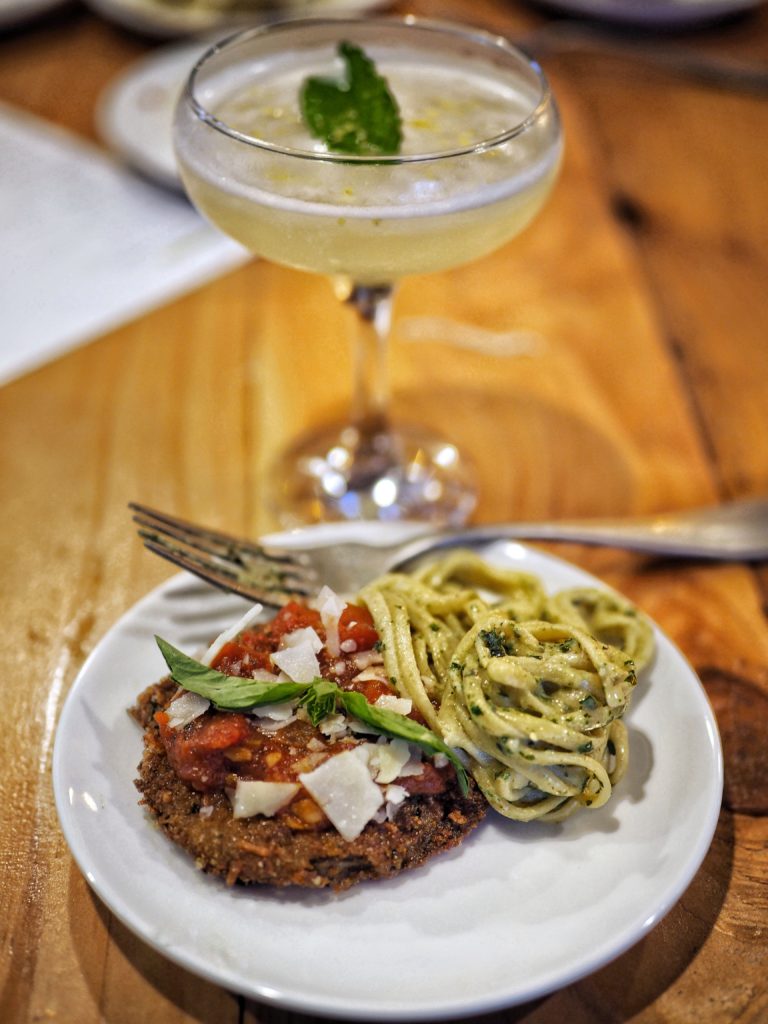 Eggplant Parmesan and Zoo-Be-Zoo-be-Zoo cocktail