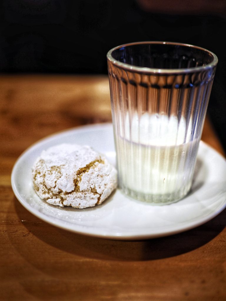 Amoretti Cookies & Milk: chewy almond cookies are paired with white chocolate liquor "milk"