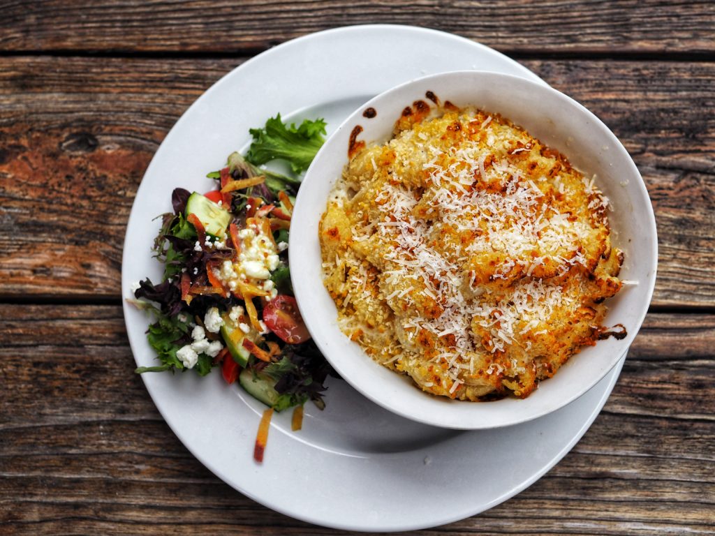 Truffle Mac and Cheese with side salad from La Femme du Fromage
