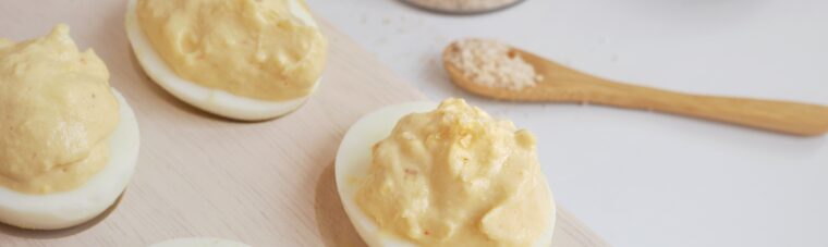 Maple Bacon Deviled Eggs on Tray